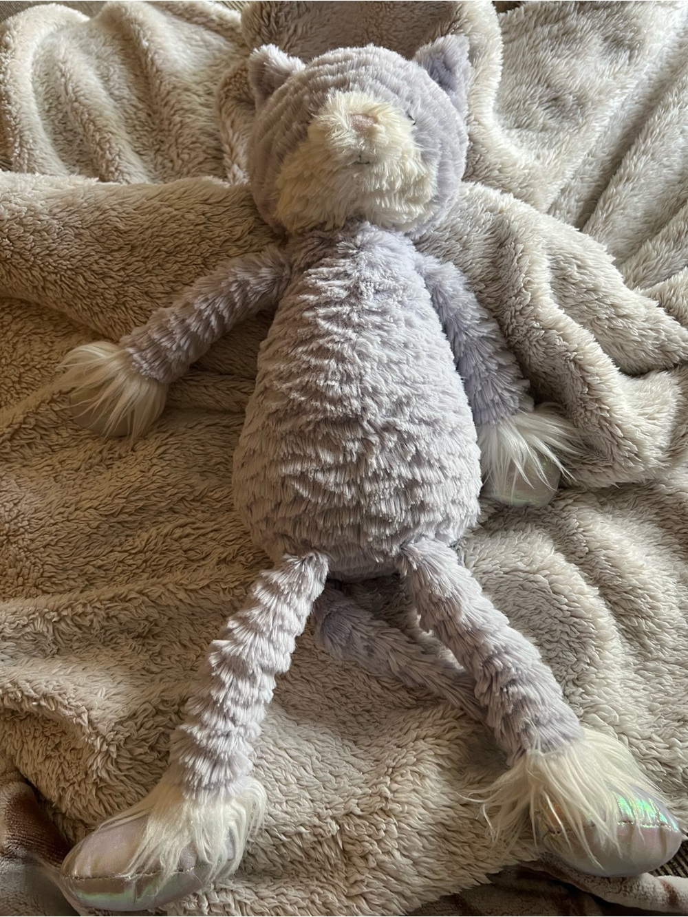 Jellycat Soft Grayish Purple Plush Cat with Cream Accents